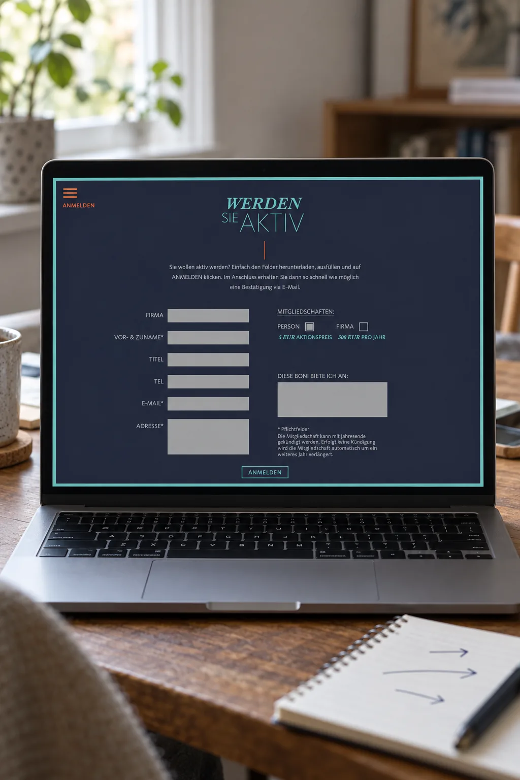Anmeldeformular mit Tracking